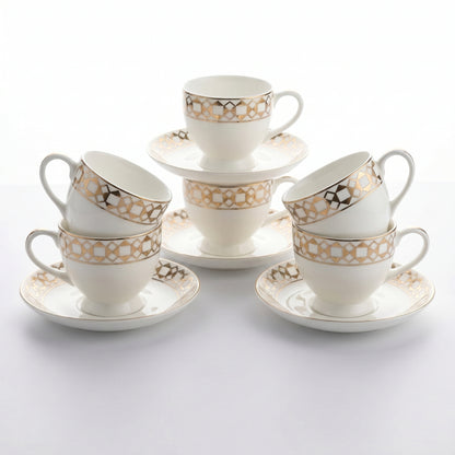 Premium Gold Pattern Tea Cup & Saucer Set (6 Pieces) – Tachiso Elegant Ceramic Coffee Cups