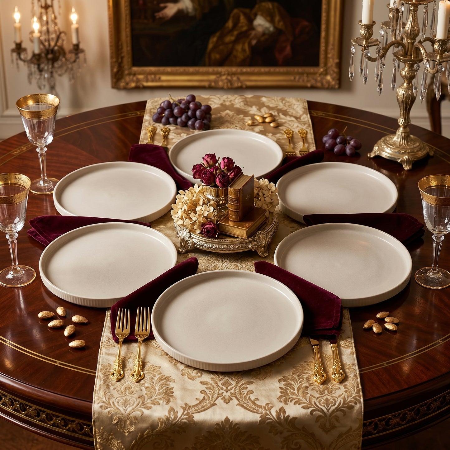 Tachiso Premium Ribbed Ceramic Dinner Plates Set – 6 Pieces