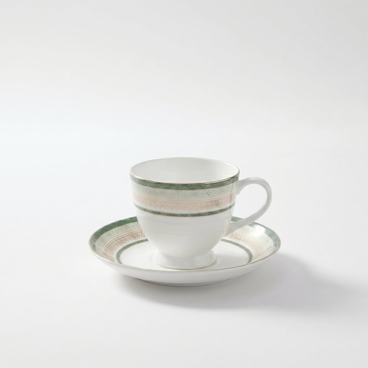 Premium Bone China Tea Cup & Saucer Set – 6 Pieces Elegant Green Border Design