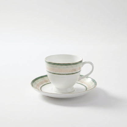 Premium Bone China Tea Cup & Saucer Set – 6 Pieces Elegant Green Border Design