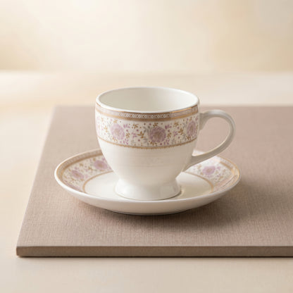 Mark Blush Pink Floral Cup & Saucer Set – 6 Pieces | Elegant Tea Set