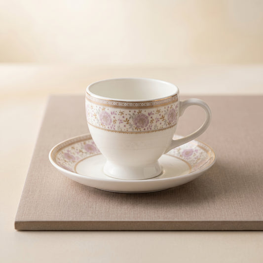 Mark Blush Pink Floral Cup & Saucer Set – 6 Pieces | Elegant Tea Set