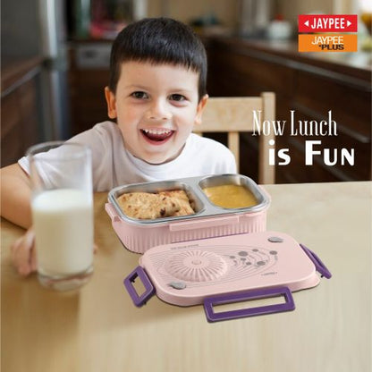LED Light Kids Insulated Lunch Box with Steel Inner, Spoon & Fork | 360° Leakproof Tiffin