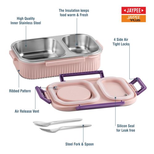 LED Light Kids Insulated Lunch Box with Steel Inner, Spoon & Fork | 360° Leakproof Tiffin