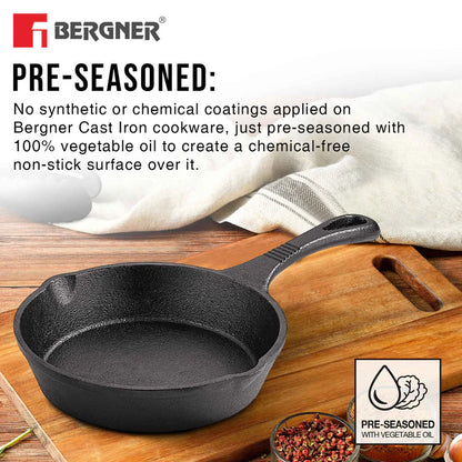 Eco Cast Iron 15 cm Skillet | Pre-Seasoned Fry Pan | Gas & Induction Compatible | Even Heat Distribution