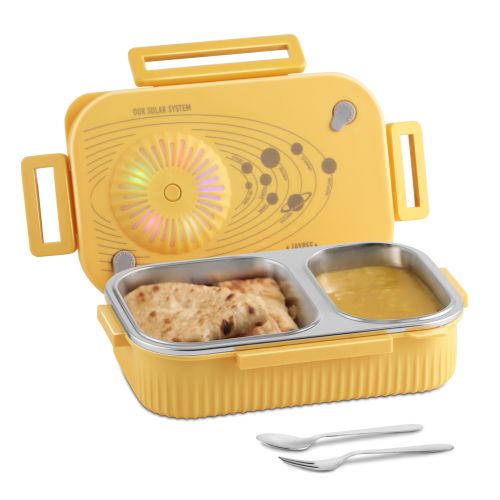 LED Light Kids Insulated Lunch Box with Steel Inner, Spoon & Fork | 360° Leakproof Tiffin