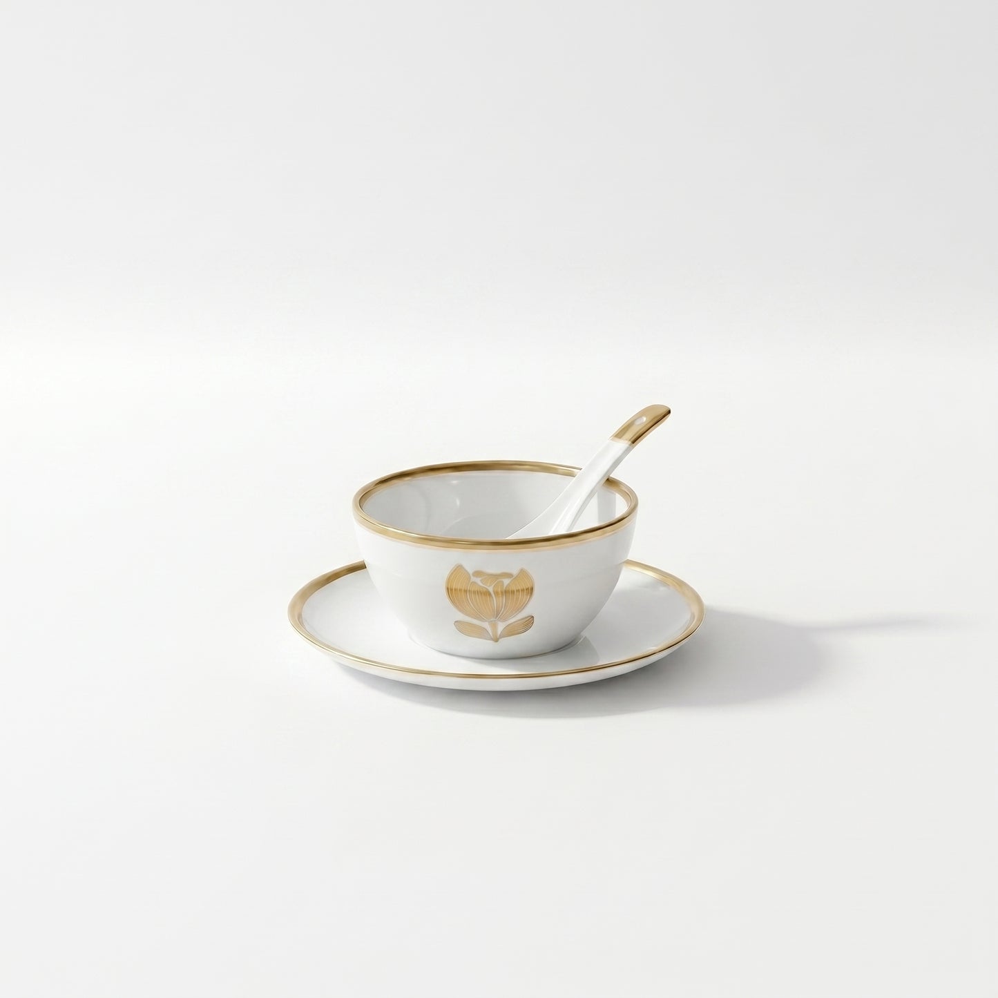 Tachiso Elegant Gold Line Bowl Set with Spoon – Premium Dessert Serving Set