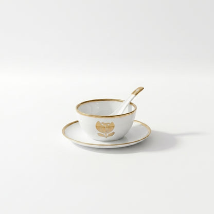 Tachiso Elegant Gold Line Bowl Set with Spoon – Premium Dessert Serving Set