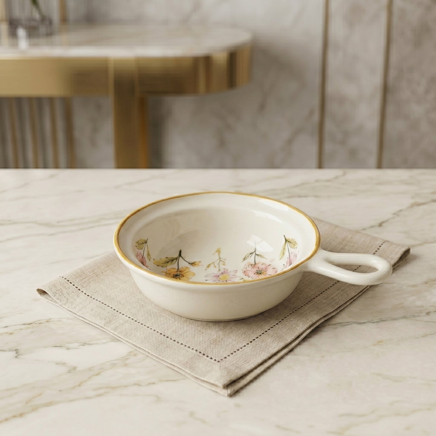 Tachiso Classic Printed Soup Bowl with Handle – Ceramic Designer Soup Bowl Set of 2