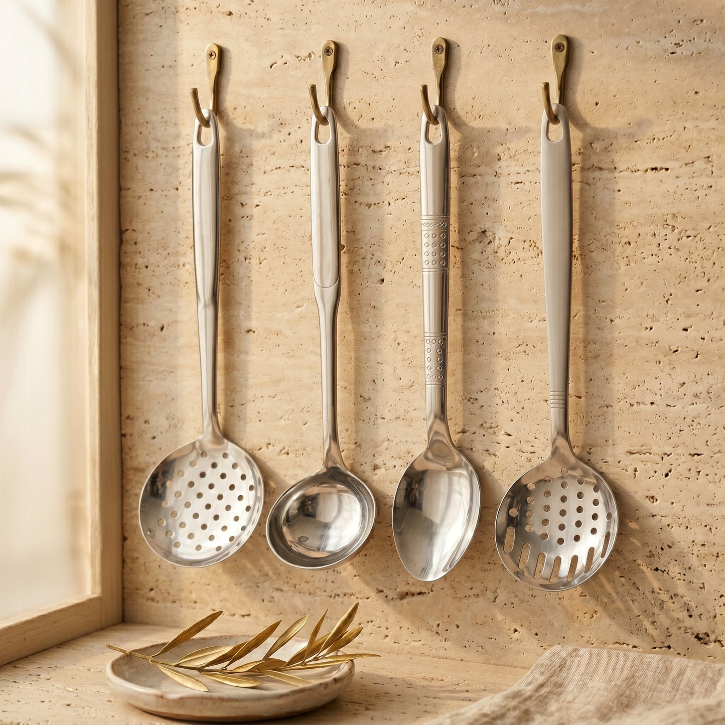 Stainless Steel Kitchen Spoon Set (4 Pcs) – Ladle & Strainer Combo
