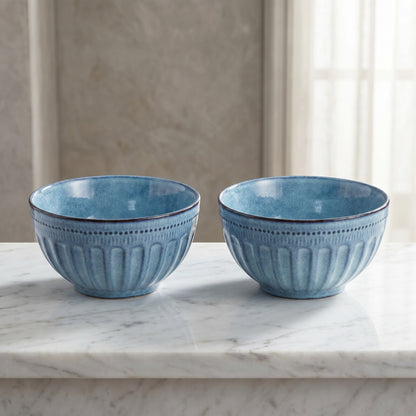 Premium Ceramic Bowl Set of 2 – Tachiso Blue Textured Serving Bowls