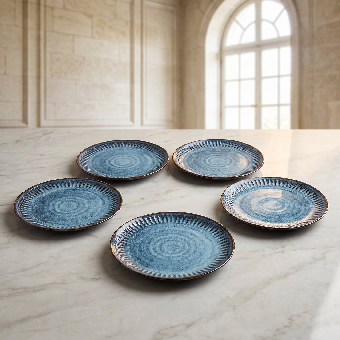 Premium Ceramic Dinner Plate Set of 6 – Tachiso Blue Textured Serving Plates