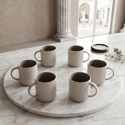 Tachiso Elegant Ribbed Ceramic Coffee Mug Set – 6 Pieces