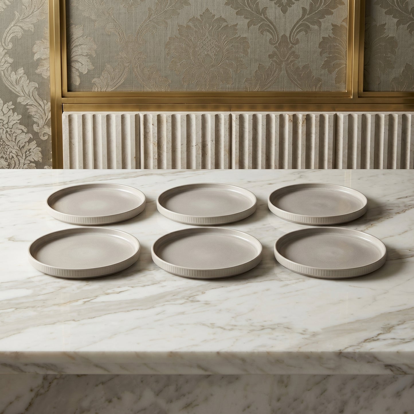 Tachiso Premium Ribbed Ceramic Dinner Plates Set – 6 Pieces