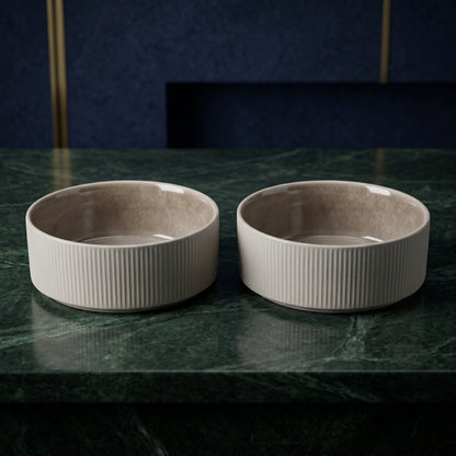 Tachiso Premium Ribbed Ceramic Serving Bowl Set – 2 Pieces
