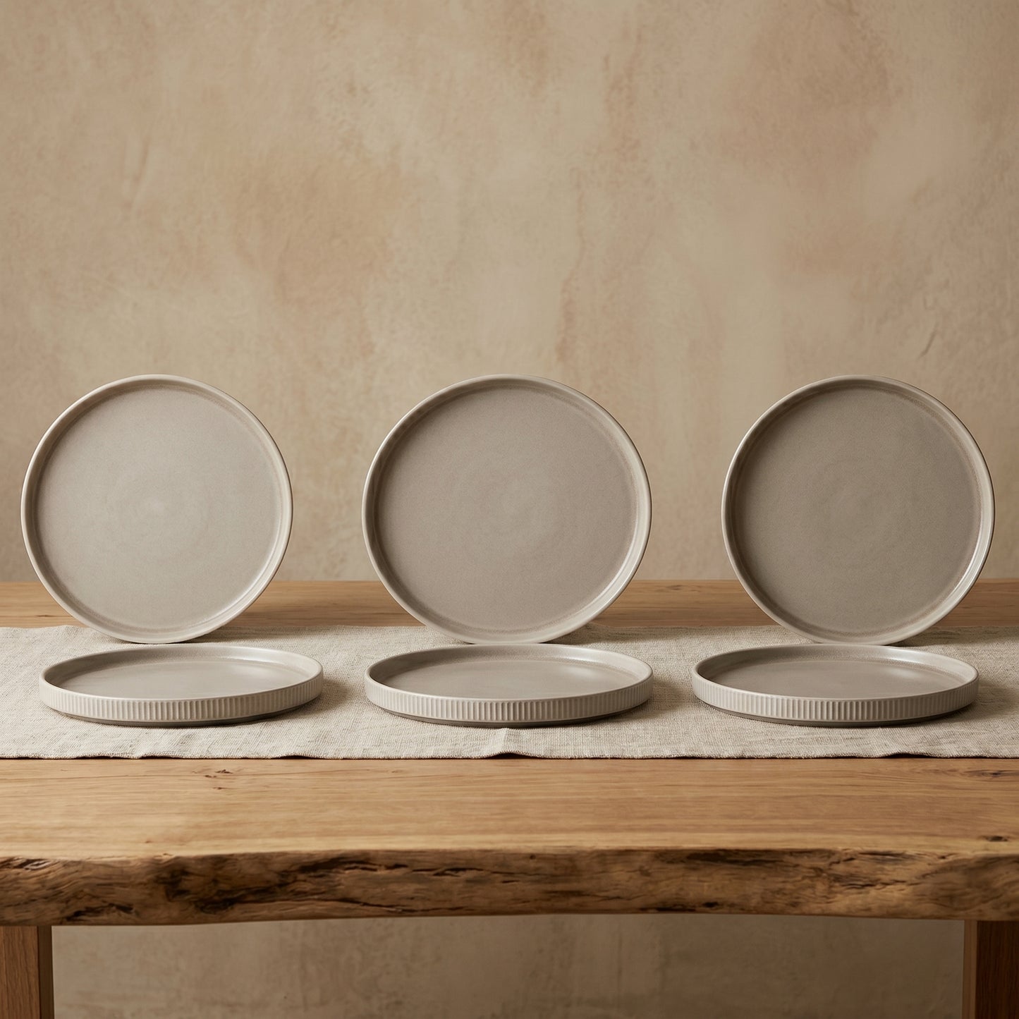 Tachiso Premium Ribbed Ceramic Snack & Dessert Plate Set – 6 Pieces