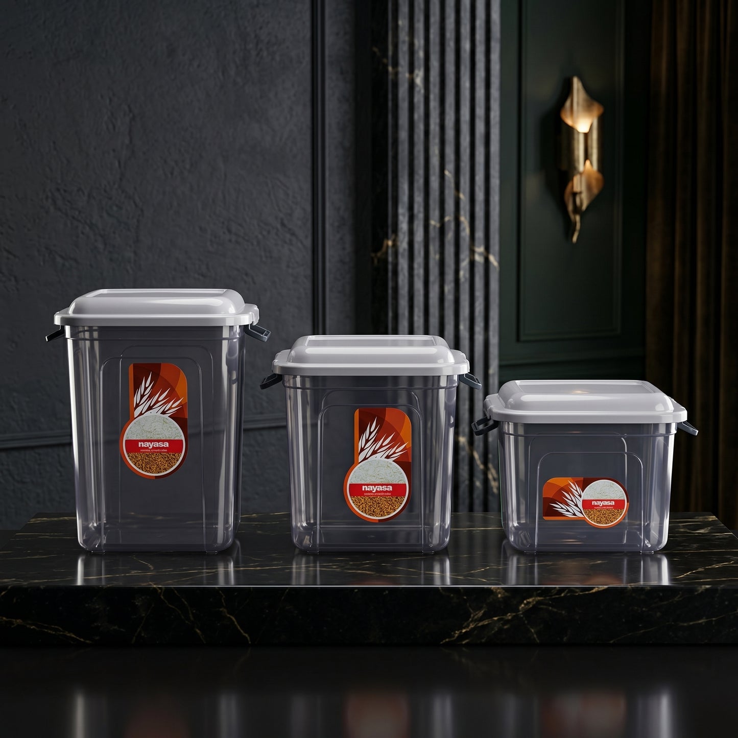 Nayasa Airtight Kitchen Storage Container Set – BPA Free Plastic Food Storage Jars with Lock Lid (Set of 3)