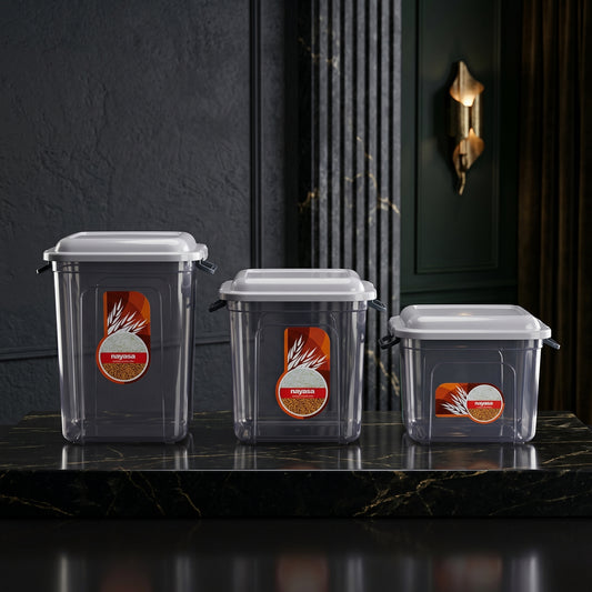 Nayasa Airtight Kitchen Storage Container Set – BPA Free Plastic Food Storage Jars with Lock Lid (Set of 3)