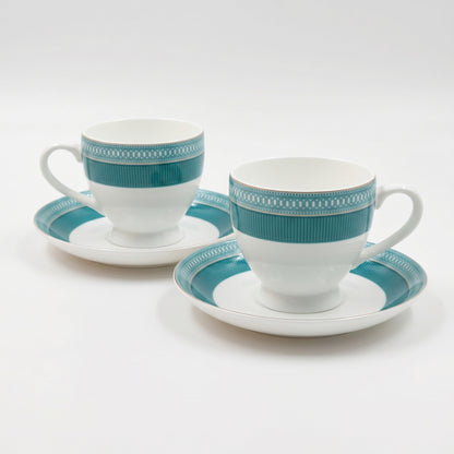 Teal Elegance Cup & Saucer Set – 6 Pieces | Designer Tea Set