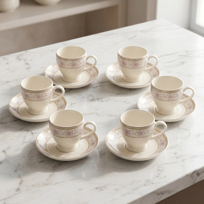 Mark Blush Pink Floral Cup & Saucer Set – 6 Pieces | Elegant Tea Set