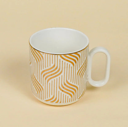 Gilia White & Gold Porcelain Mug Set – Set of 6 (180 ml Each)