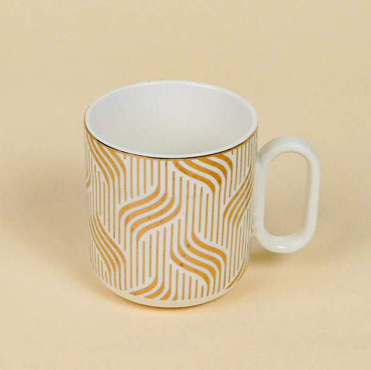 Gilia White & Gold Porcelain Mug Set – Set of 6 (180 ml Each)