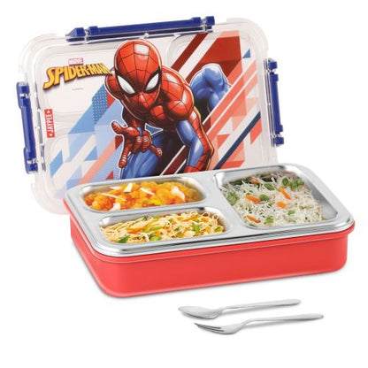 Jaypee Toonbox Kids 3 Compartment Insulated Lunch Box – Steel Inner Tiffin with Side Locks & Cutlery