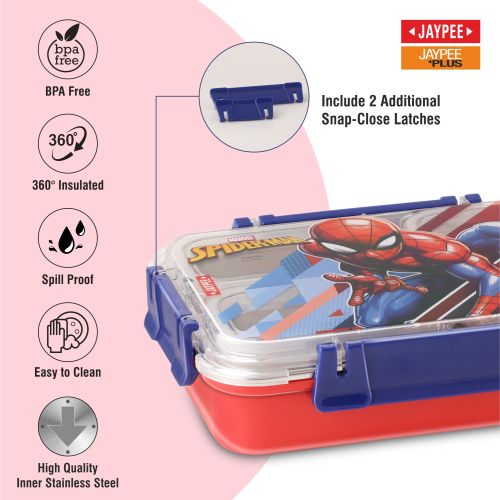 Jaypee Toonbox Kids 3 Compartment Insulated Lunch Box – Steel Inner Tiffin with Side Locks & Cutlery