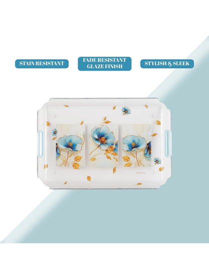Nayasa Modern Floral Transparent Serving Tray Set of 3 (Small, Medium & Big) – Blue Handle BPA Free Plastic Trays