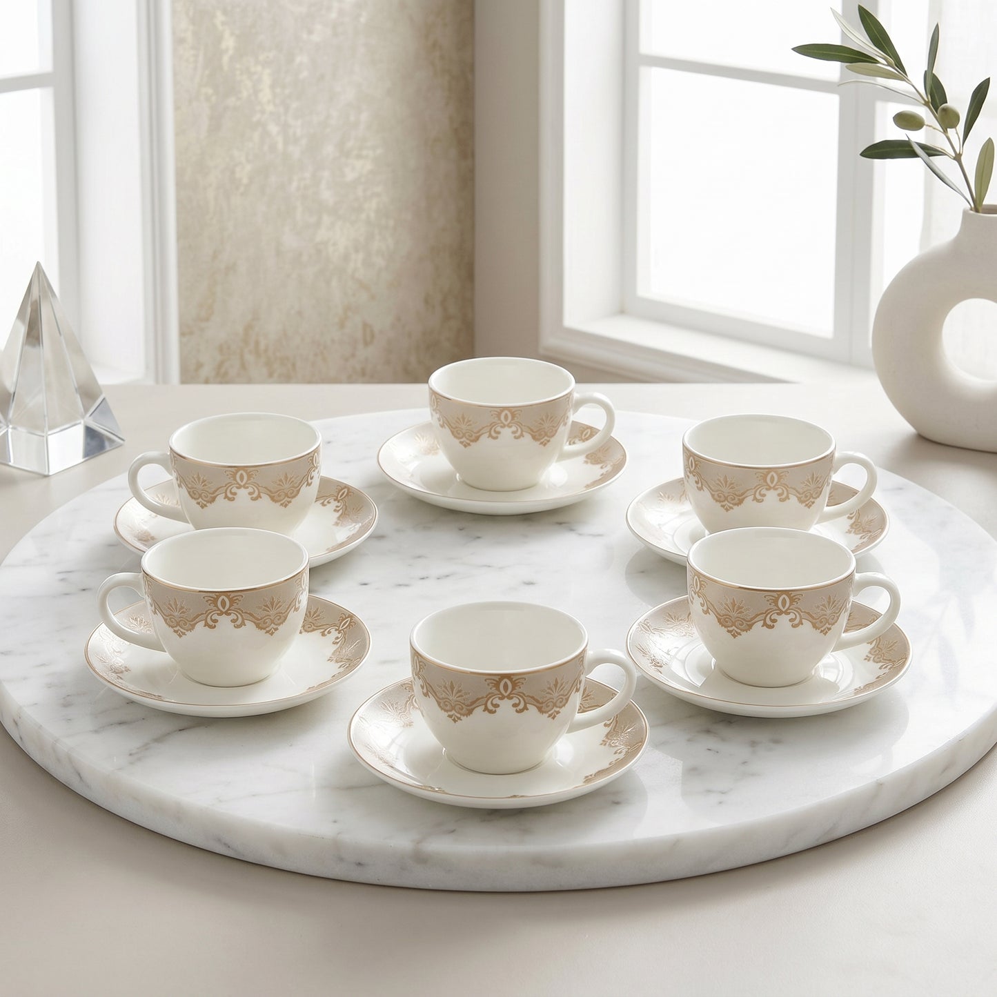 Mark Golden Elegance Cup & Saucer Set – 6 Pieces | Luxury Tea Set