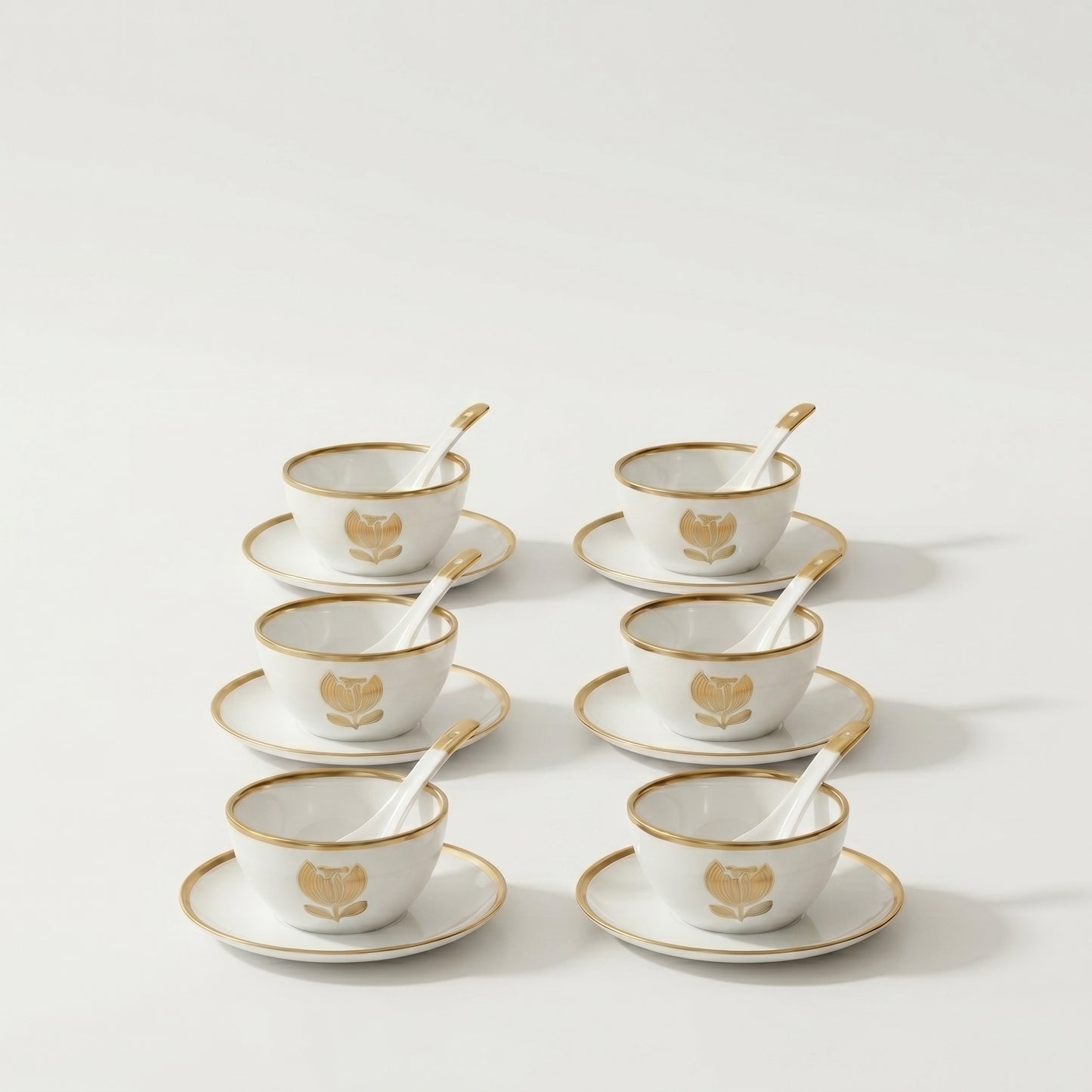 Tachiso Elegant Gold Line Bowl Set with Spoon – Premium Dessert Serving Set