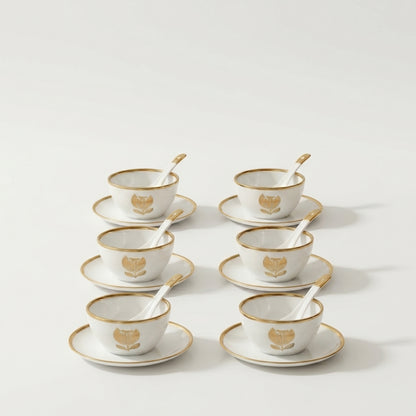 Tachiso Elegant Gold Line Bowl Set with Spoon – Premium Dessert Serving Set