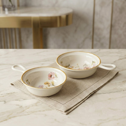 Tachiso Classic Printed Soup Bowl with Handle – Ceramic Designer Soup Bowl Set of 2