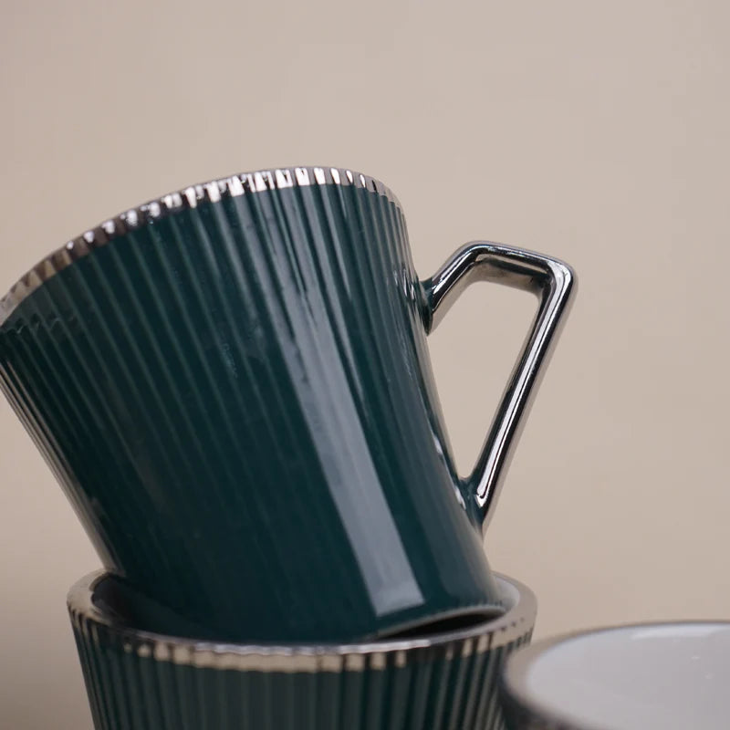 Thira Green Ceramic Cup Set (180 ml) – Set of 6 Premium Porcelain Cups