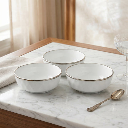 Tachiso Classic White Gold Rim Bowl Set – Premium Ceramic Serving Bowls (Set of 6)