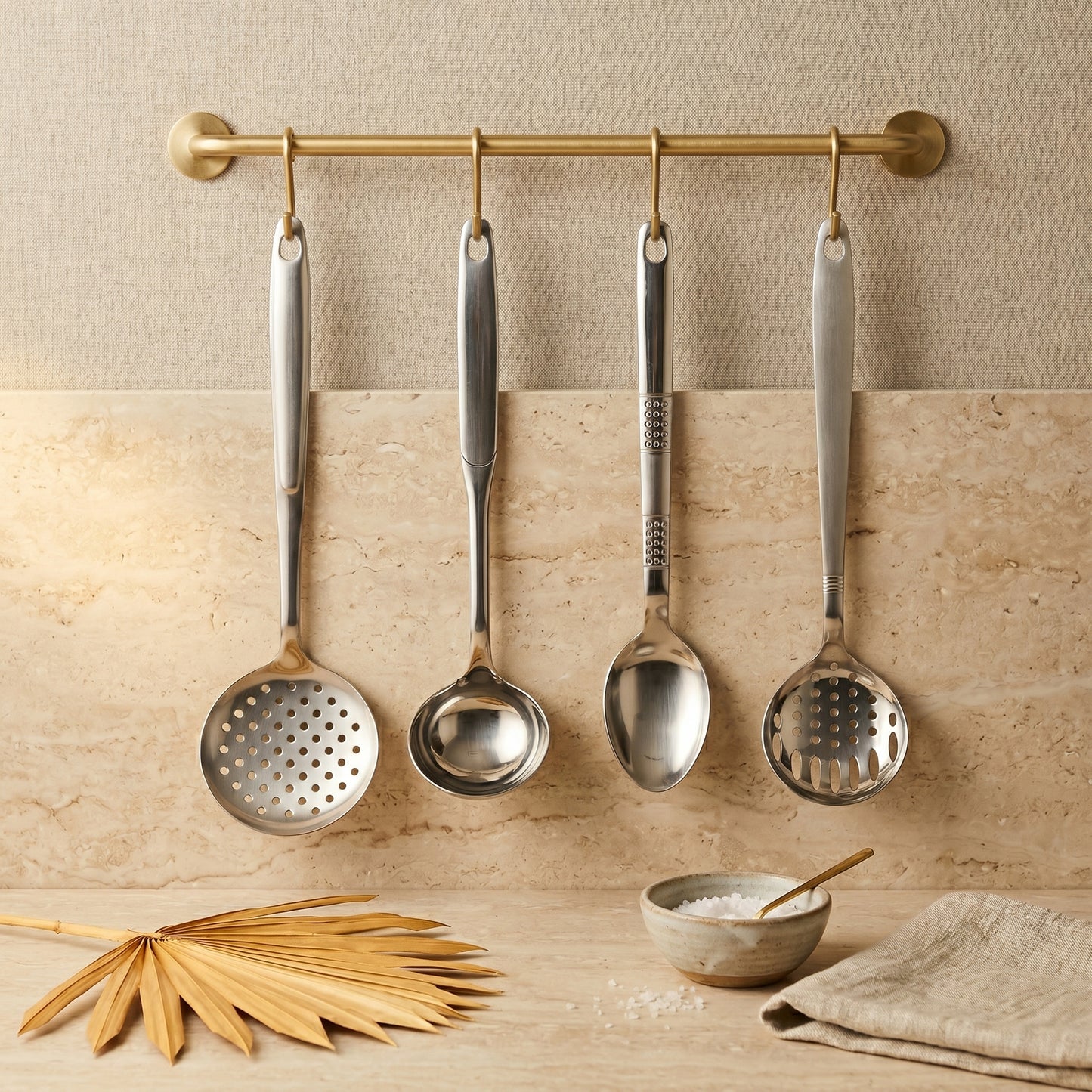 Stainless Steel Kitchen Spoon Set (4 Pcs) – Ladle & Strainer Combo