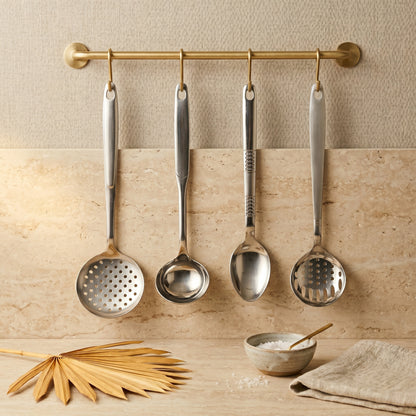 Stainless Steel Kitchen Spoon Set (4 Pcs) – Ladle & Strainer Combo