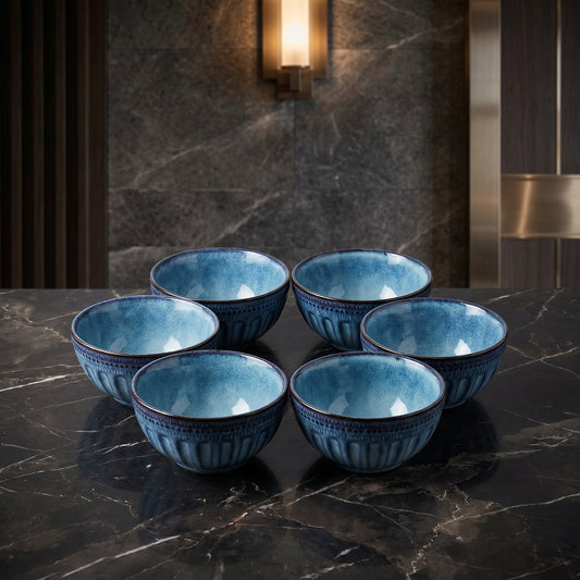 Premium Ceramic Bowl Set of 4 – Tachiso Blue Textured Serving Bowls