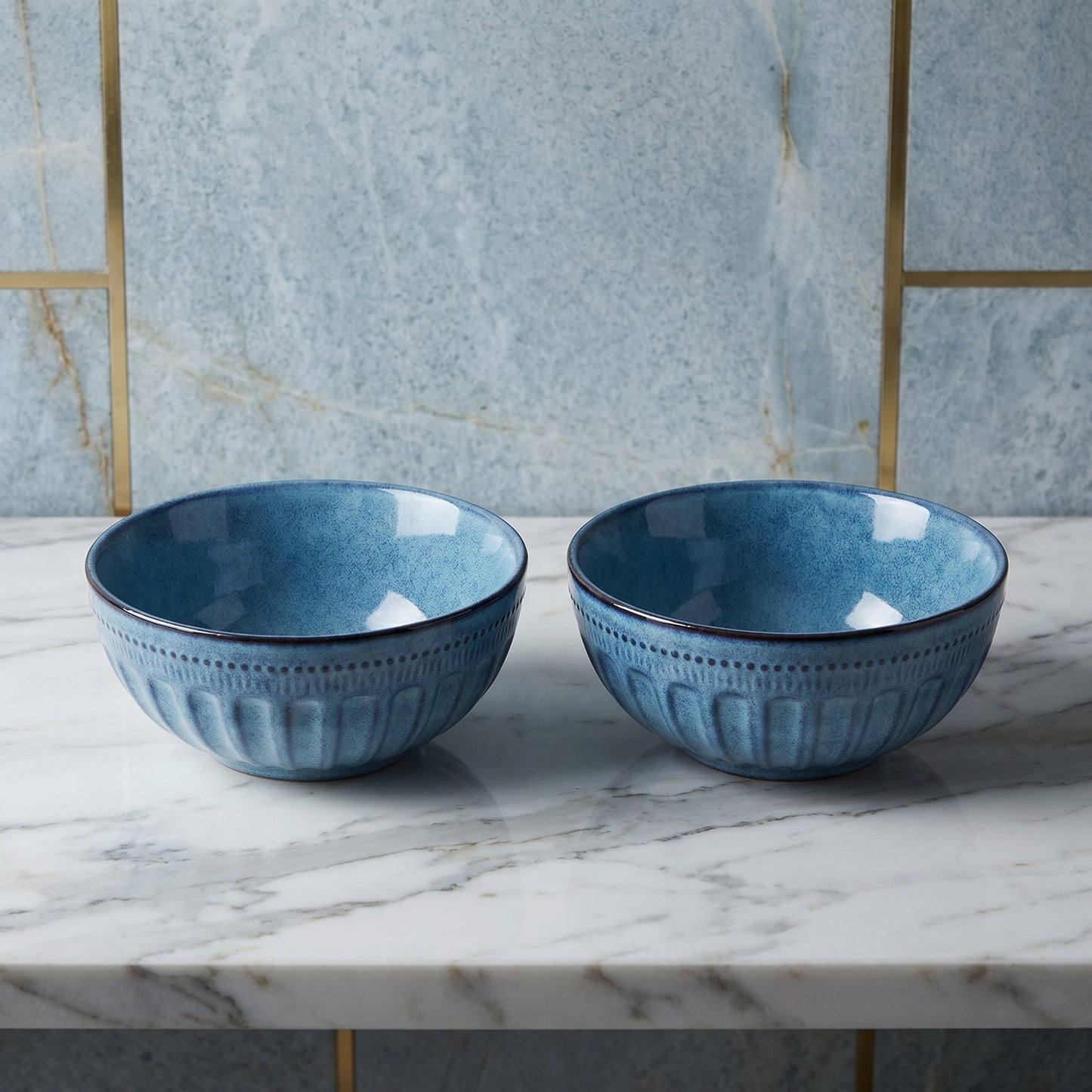 Premium Ceramic Bowl Set of 2 – Tachiso Blue Textured Serving Bowls