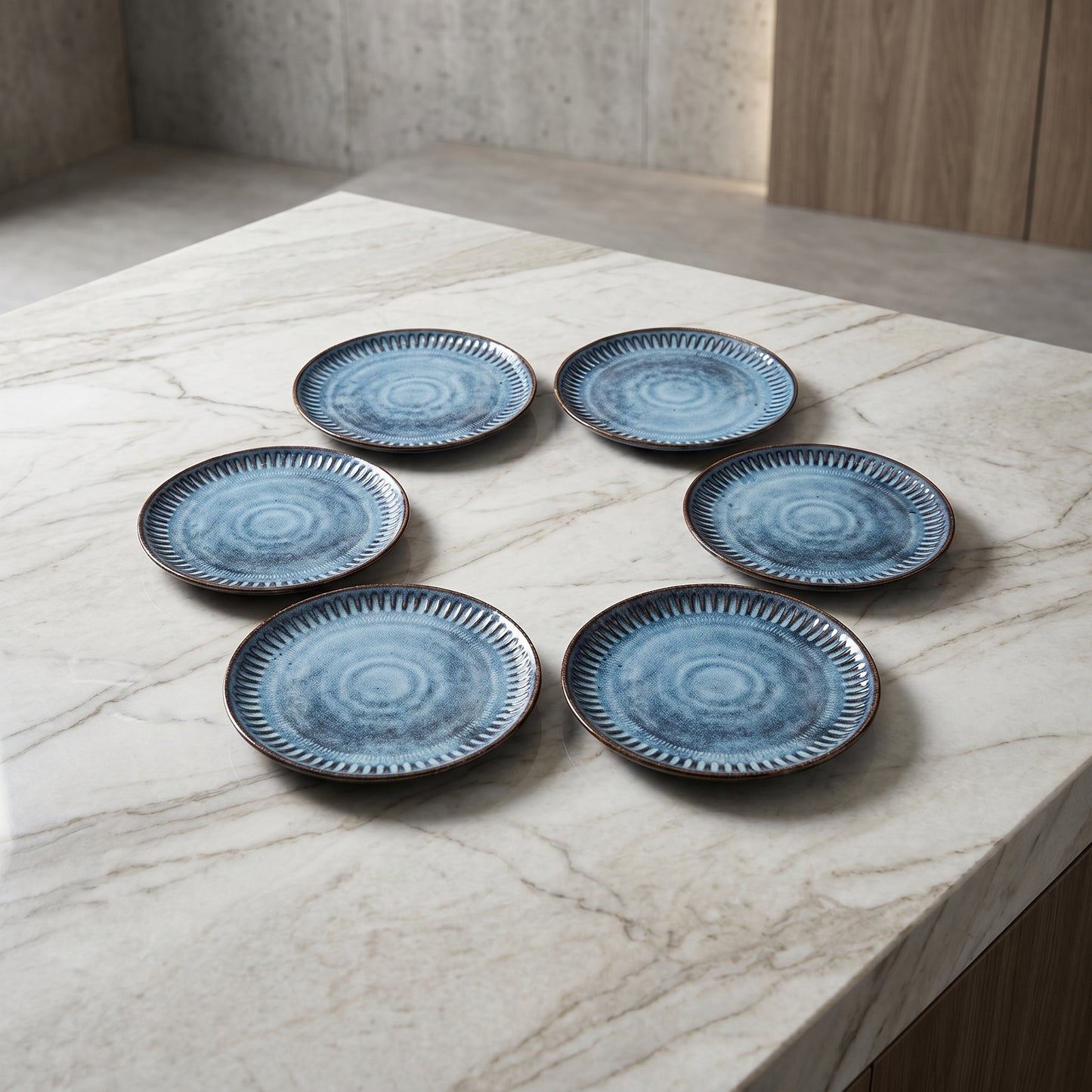 Premium Ceramic Dinner Plate Set of 6 – Tachiso Blue Textured Serving Plates