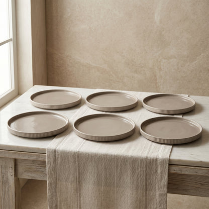 Tachiso Premium Ribbed Ceramic Snack & Dessert Plate Set – 6 Pieces