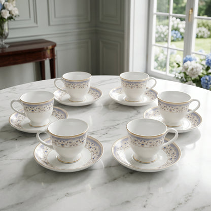 Elegant Floral Cup & Saucer Set – 6 Pieces | Premium Tea Cups
