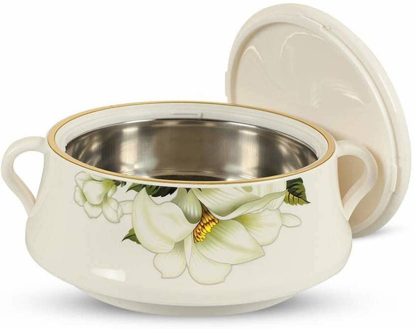NAYASA Stainless Steel Casserole Set (Pack of 4) – 500ml, 1000ml, 1500ml, 2000ml | Insulated Hot Case for Cook & Serve | Floral Design