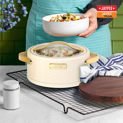 Jaypee Luxura Klass 3-Piece Insulated Casserole Set | Toughened Glass Lid | Leather Finish & Chrome Handles