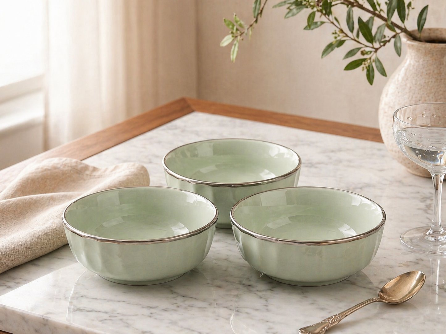 Tachiso Minimal Sage Green Bowl Set – Premium Ceramic Serving Bowls (Set of 6)