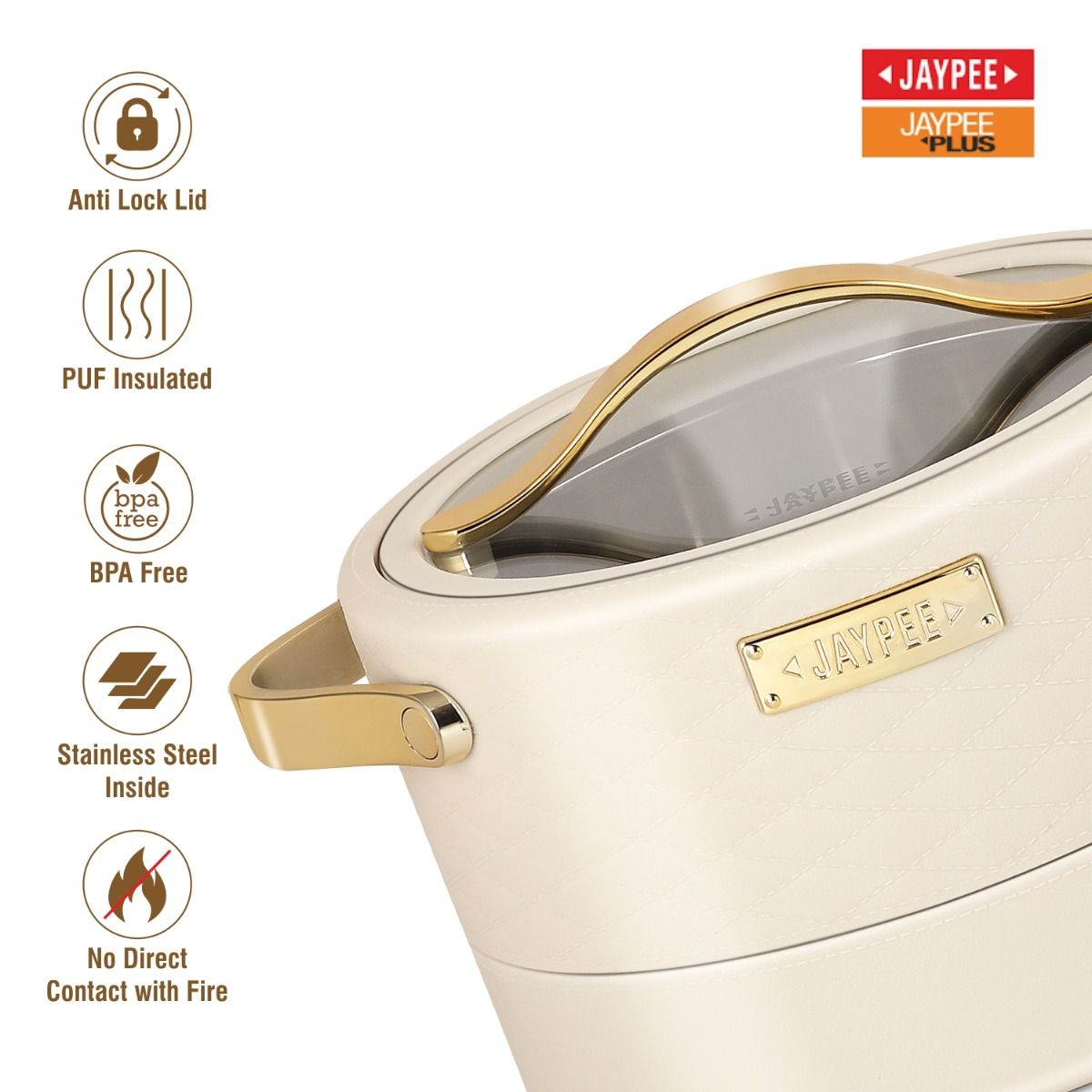 Jaypee Luxura Klass 3-Piece Insulated Casserole Set | Toughened Glass Lid | Leather Finish & Chrome Handles