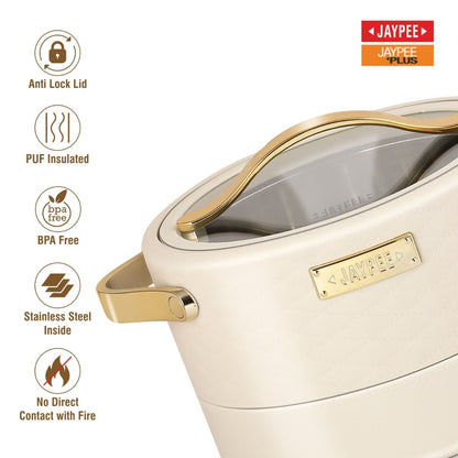 Jaypee Luxura Klass 3-Piece Insulated Casserole Set | Toughened Glass Lid | Leather Finish & Chrome Handles