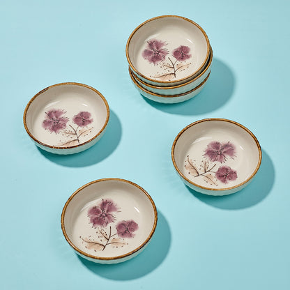 Delicate Flower Ceramic Bowls with Gold Rim