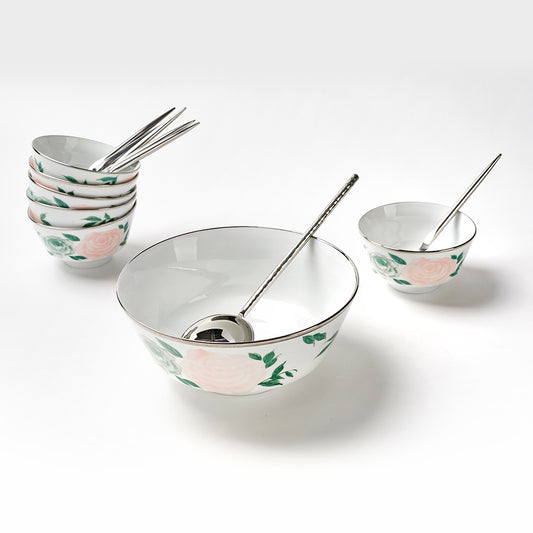 Exquisite 14-Piece Floral Pudding & Dessert Serving Set