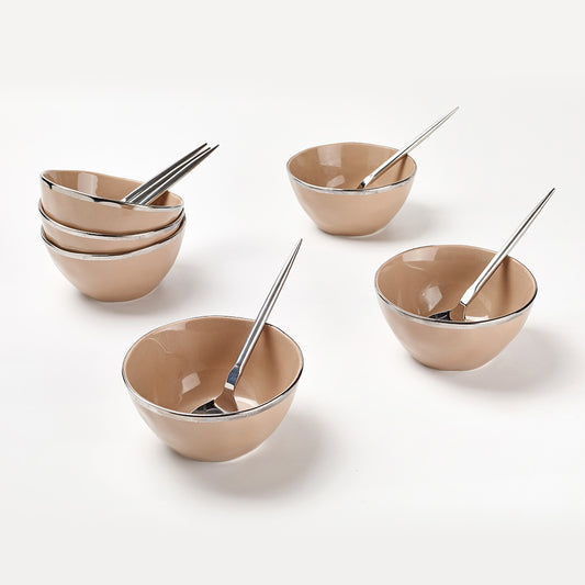 Luxury Soup Serving Set – 6 Ceramic Bowls with 6 Matching Spoons